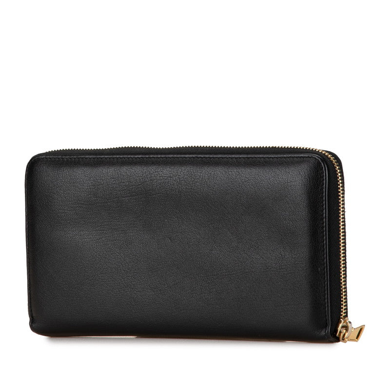 YSL Logo Leather Zip Wallet Black