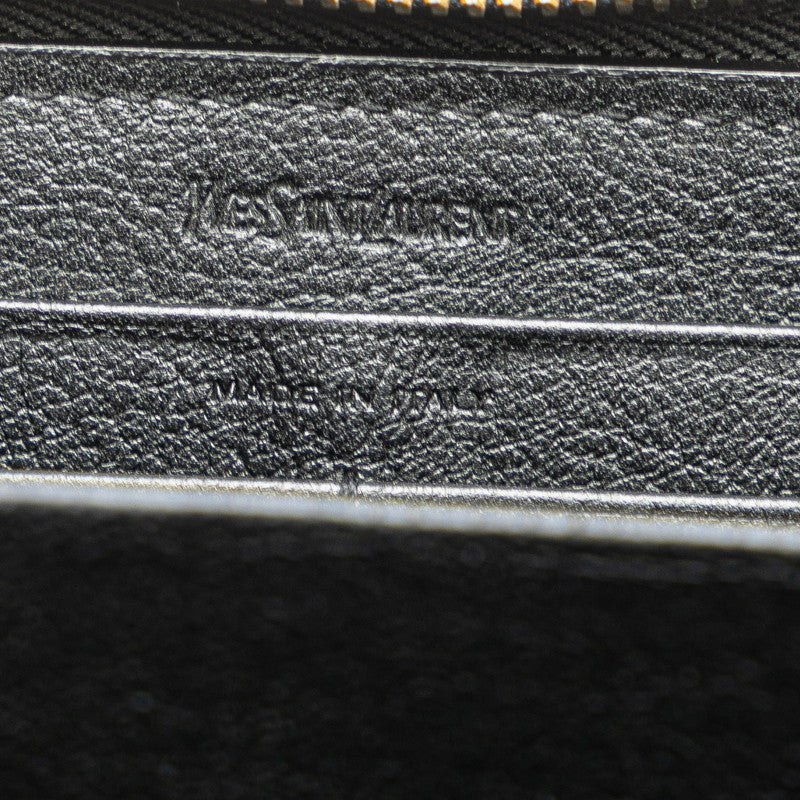 YSL Logo Leather Zip Wallet Black