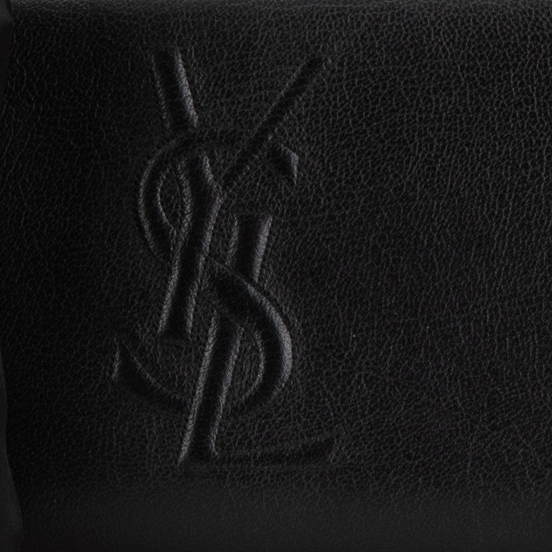 YSL Logo Leather Zip Wallet Black