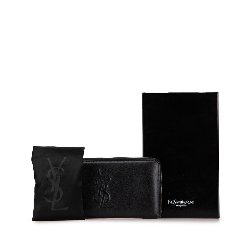 YSL Logo Leather Zip Wallet Black