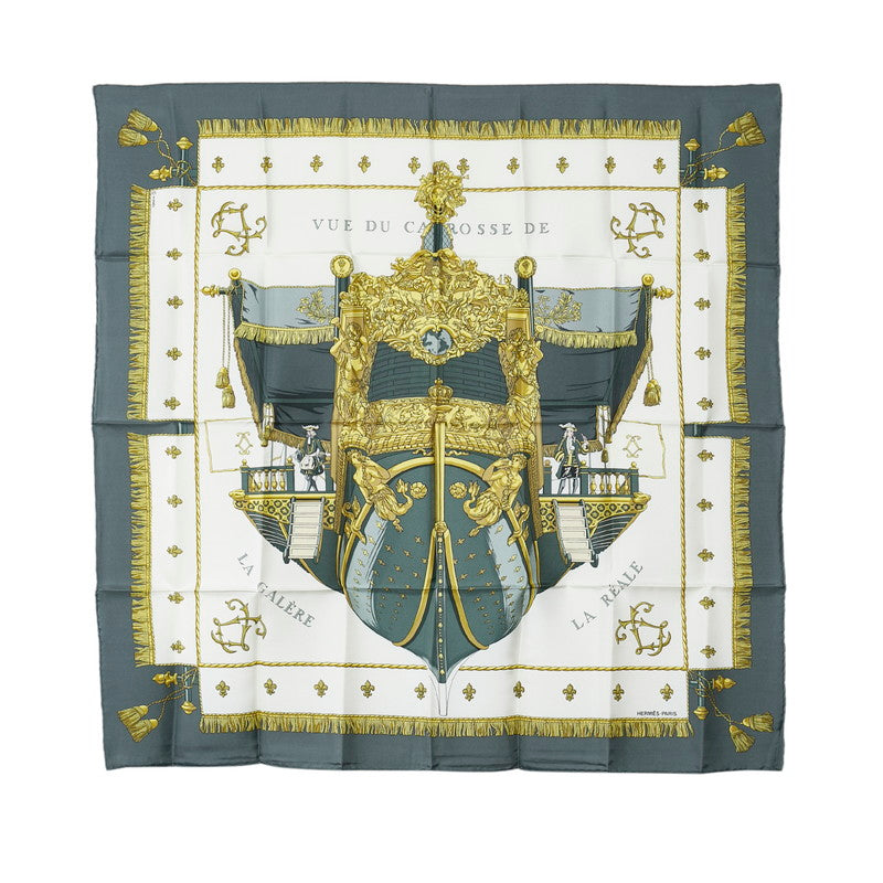 Hermes Silk 89cm x 89cm Carre 90 VUE DU CAROSSE DE LA GALERE LA REALE Queen's Coronation Scarf in Very Good Condition