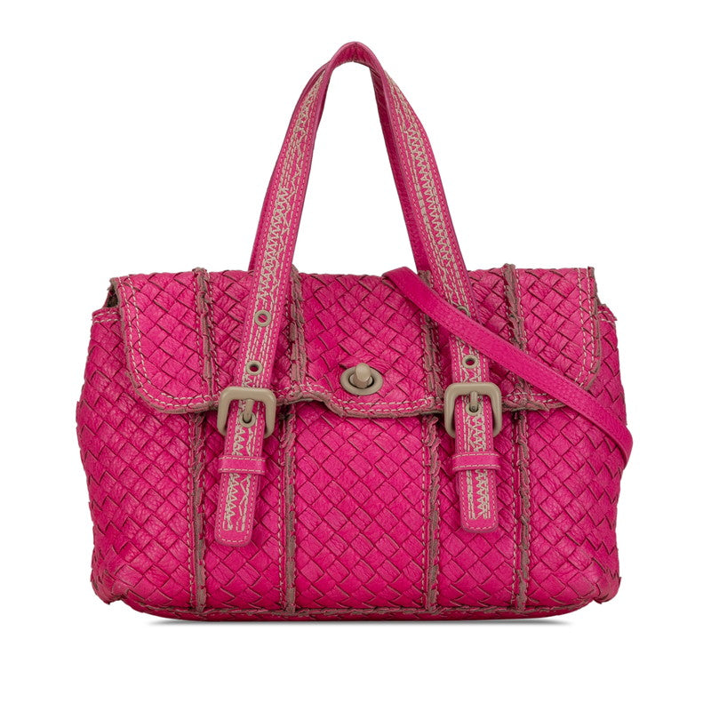 Bottega Veneta Intrecciato Leather 2-Way Handbag Pink in Very Good Condition