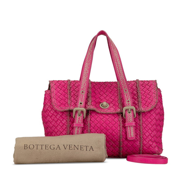 Bottega Veneta Intrecciato Leather 2-Way Handbag Pink in Very Good Condition