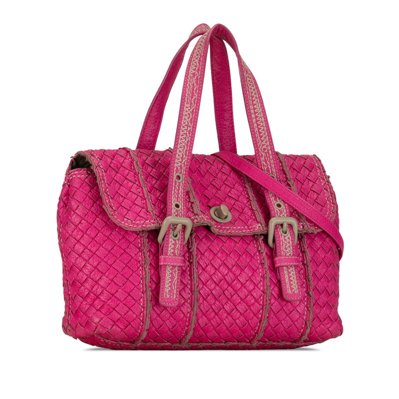 Bottega Veneta Intrecciato Leather 2-Way Handbag Pink in Very Good Condition