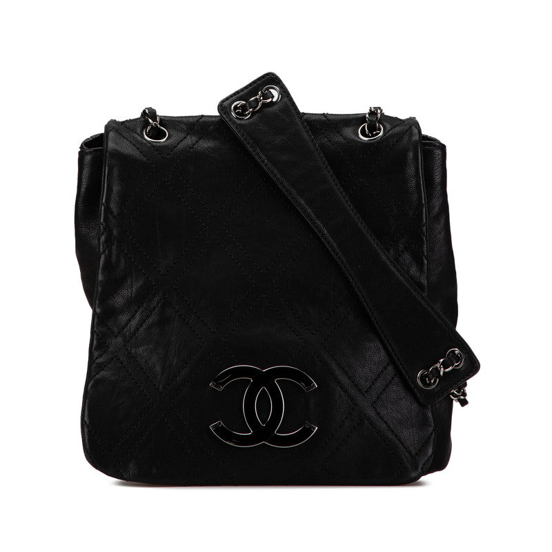 Chanel Diamond Stitch Double Chain Shoulder Bag Black