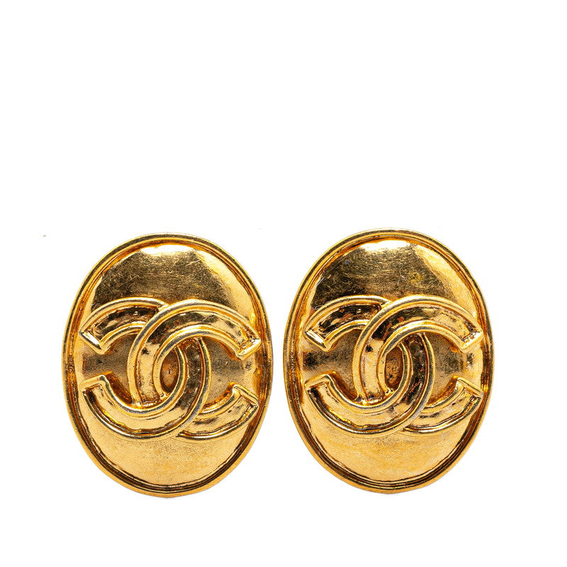 Chanel Vintage Coco Mark Round Clip-On Earrings Gold