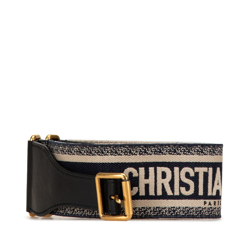 Dior Embroidery Logo Canvas Leather Belt