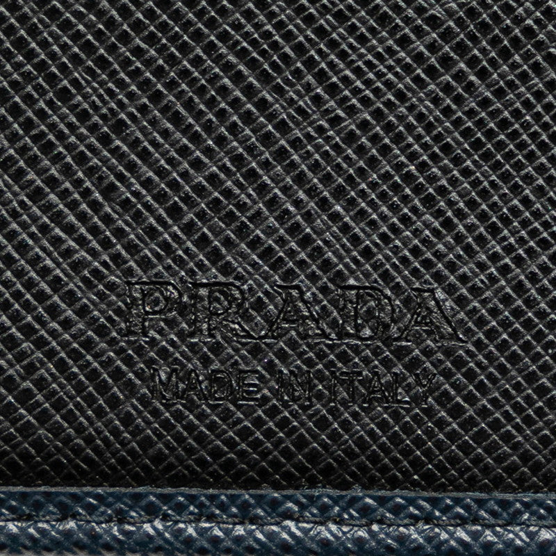 Prada Leather Logo Compact Bifold Wallet Navy in Great Condition