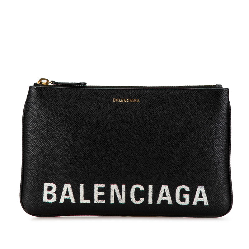 Balenciaga Leather Logo Ville Mini Clutch Bag