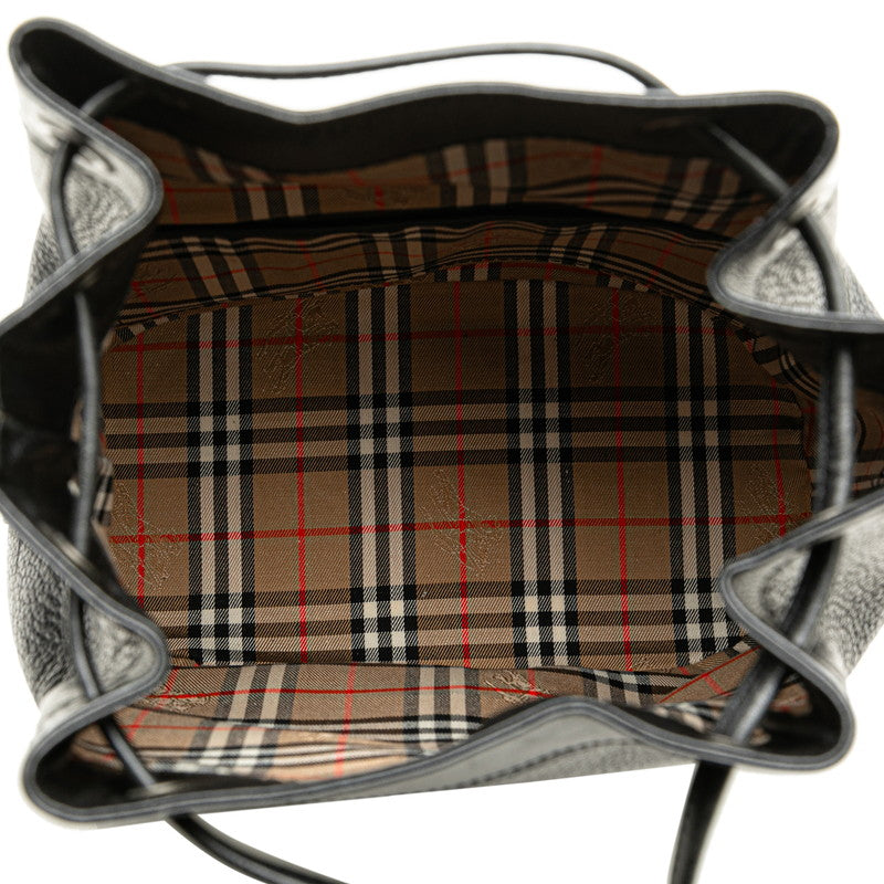 Burberry Leather Nova Check Shadow Horse Drawstring Bag in Very Good Condition