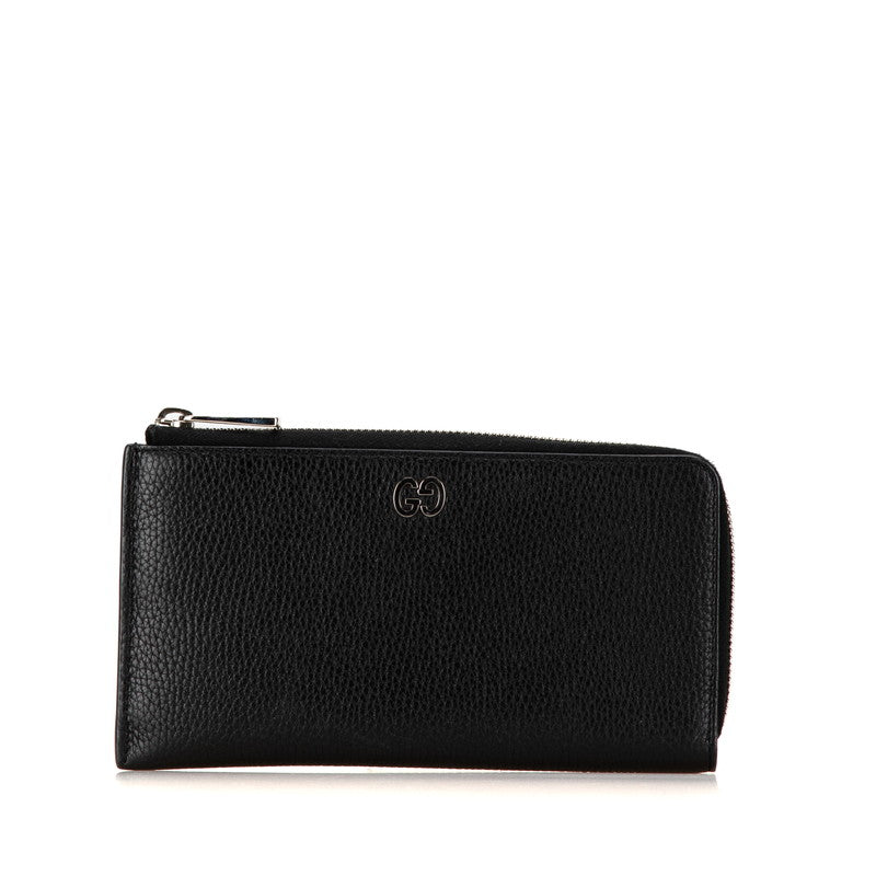 Gucci Leather L-Zip Long Wallet 574745 Black Silver