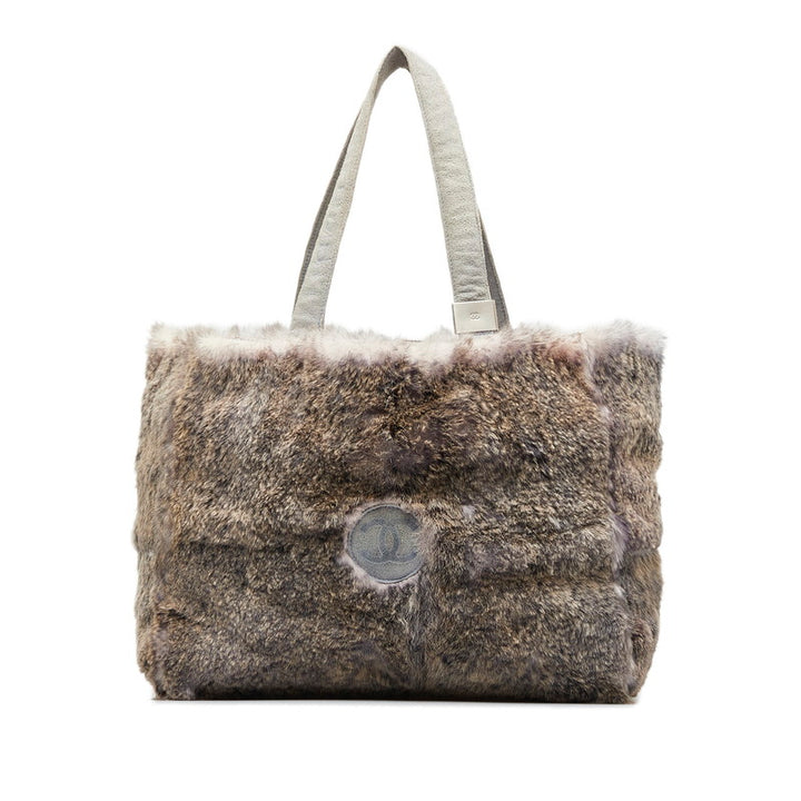 Chanel Rabbit Fur Suede Coco Mark Handbag Tote in Good Condition