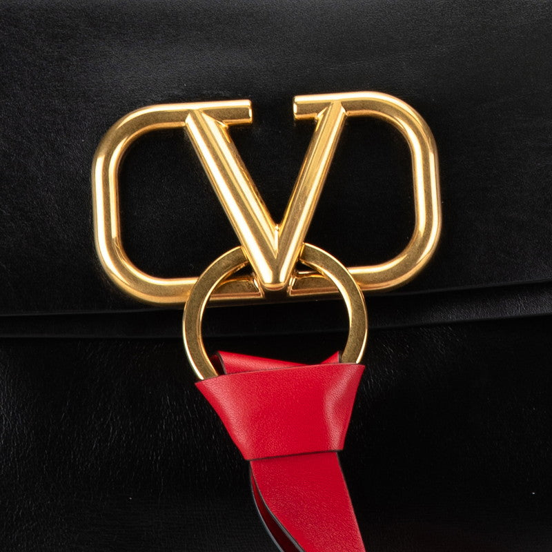 Valentino V Logo Ribbon Leather Handbag