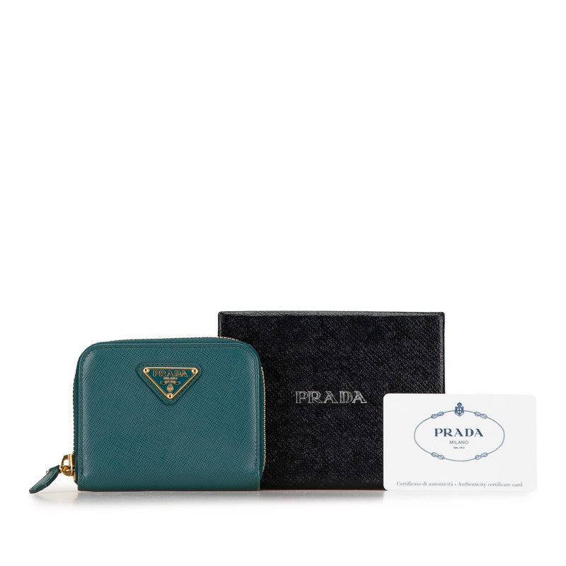 Prada Saffiano Leather Coin Case Turquoise 1M0268