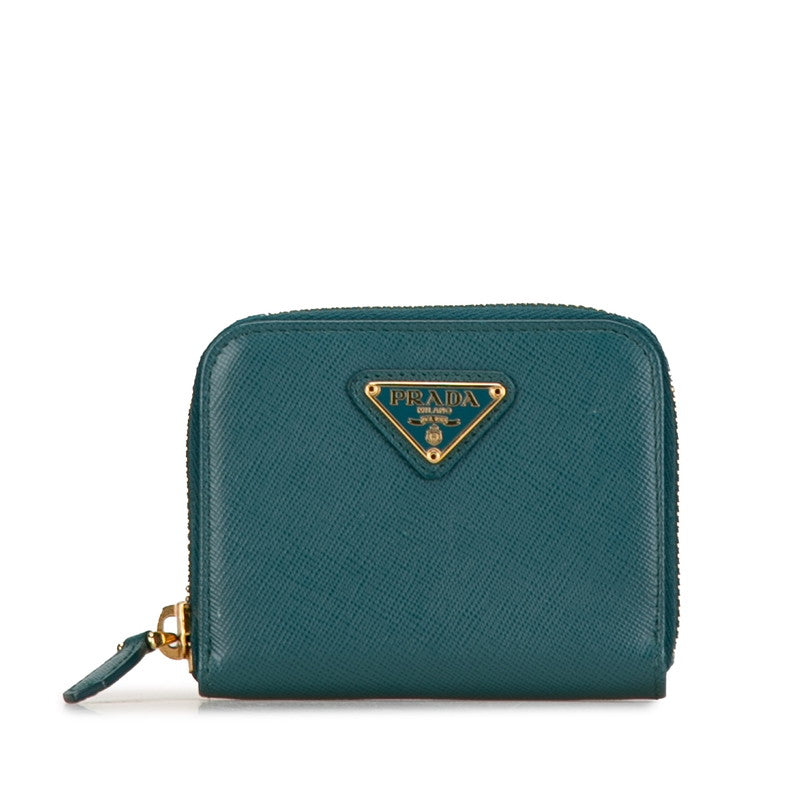 Prada Saffiano Leather Coin Case Turquoise 1M0268