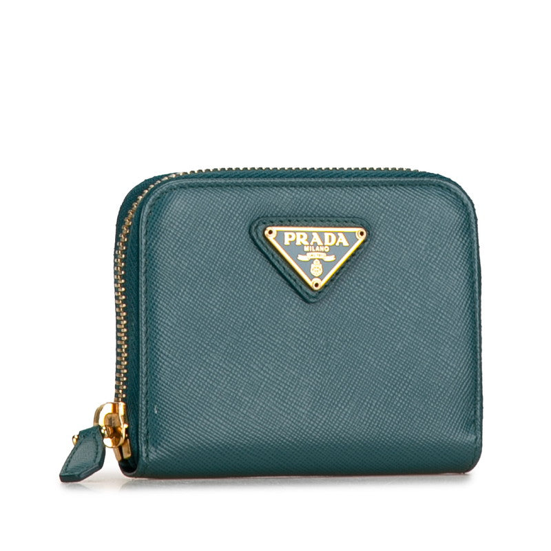 Prada Saffiano Leather Coin Case Turquoise 1M0268