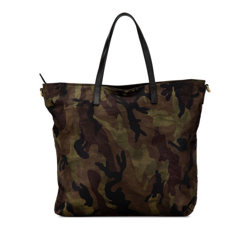 Prada Nylon Leather Camouflage 2WAY Handbag Shoulder Bag