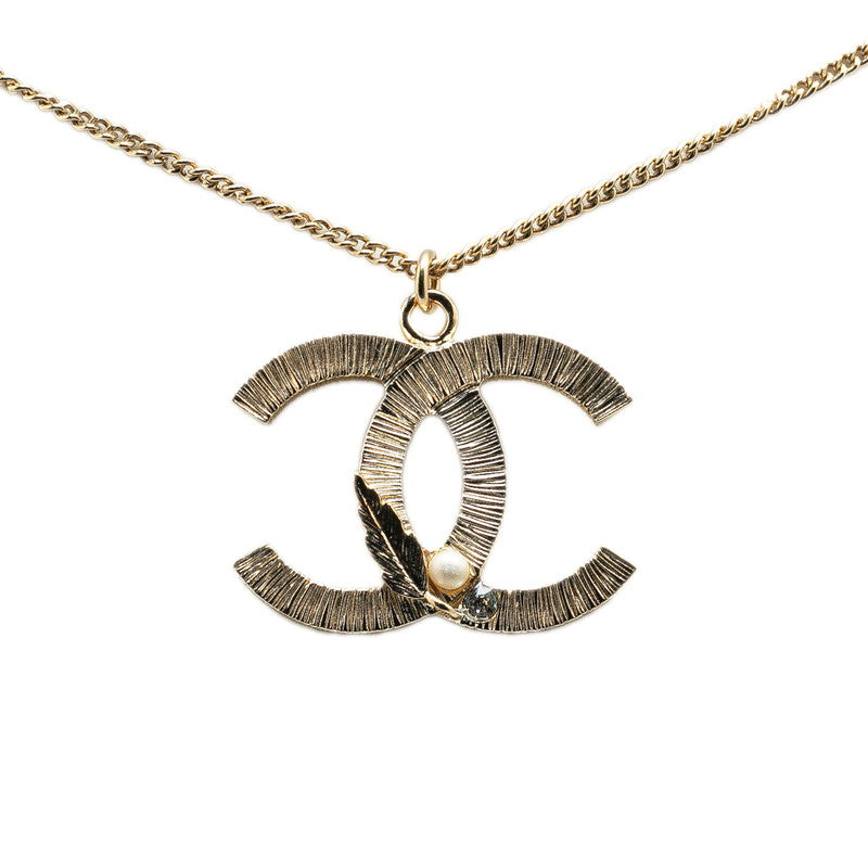 Chanel Leaf Necklace Silver Metal Faux Pearl