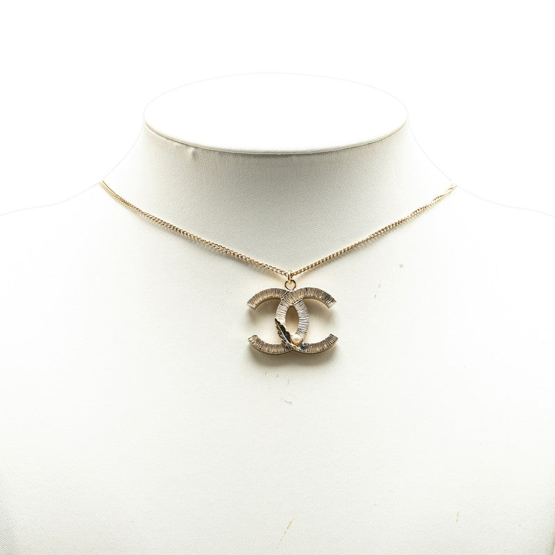 Chanel Leaf Necklace Silver Metal Faux Pearl