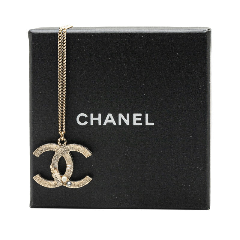 Chanel Leaf Necklace Silver Metal Faux Pearl