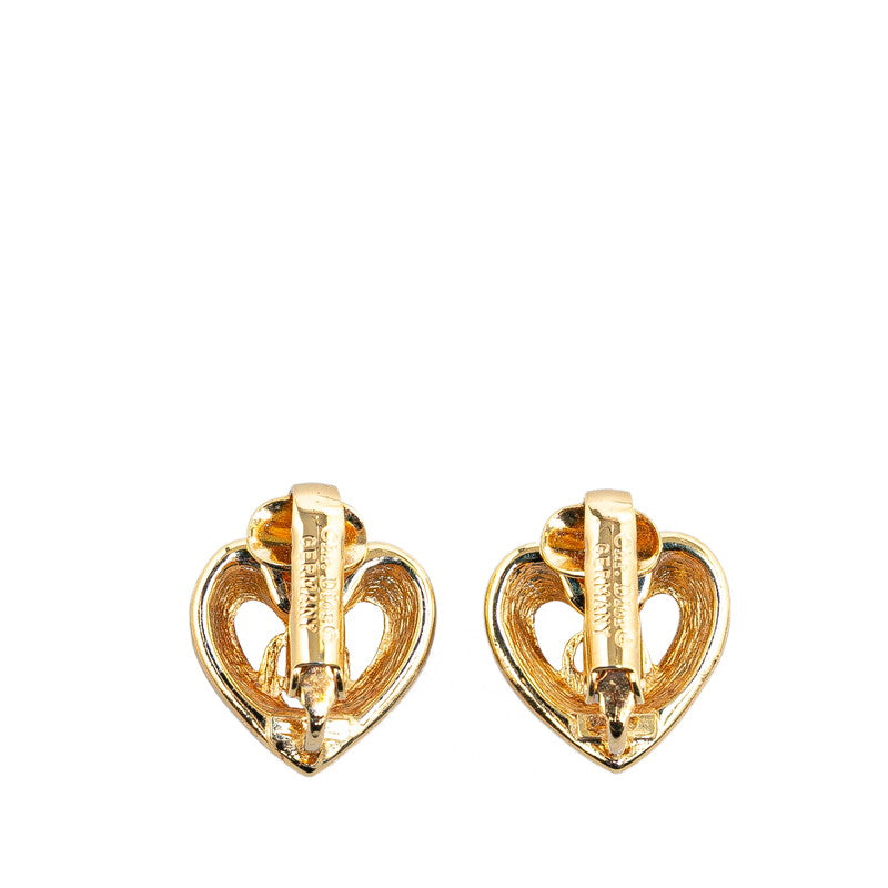 Dior Gold Plated CD Logo Heart Rhinestone Earrings in Great Condition