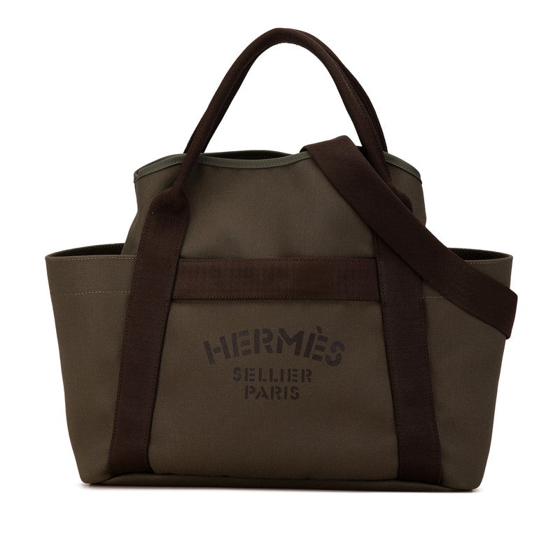 Hermes Canvas Leather Sac de Pansage Groom Tote Bag