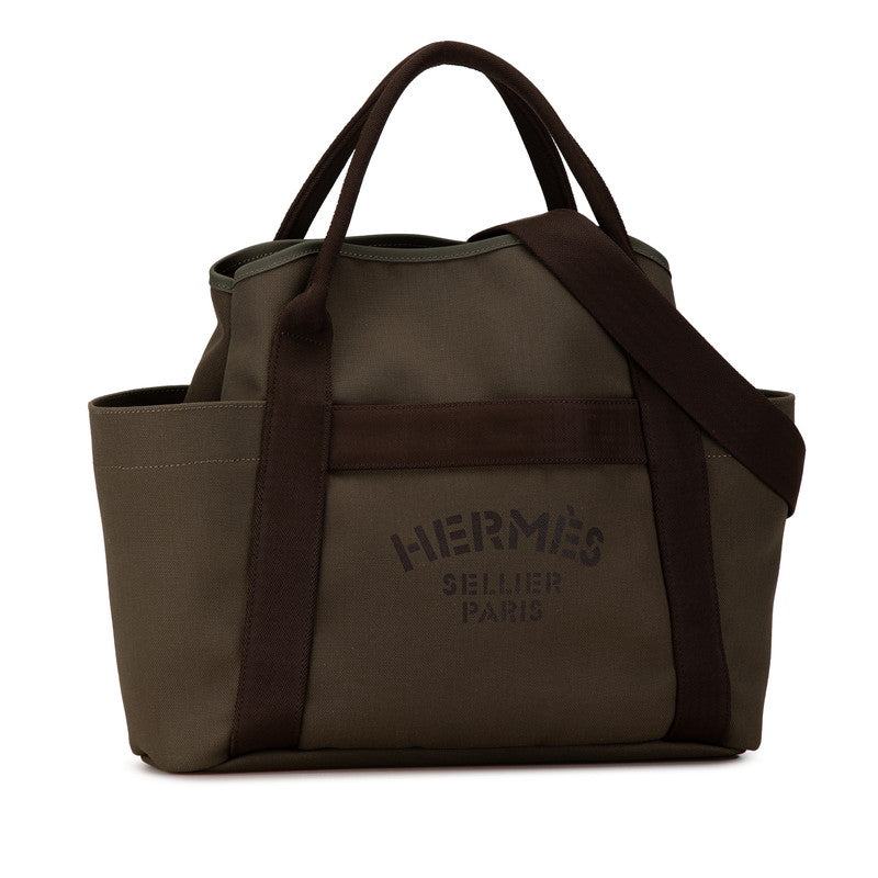 Hermes Canvas Leather Sac de Pansage Groom Tote Bag