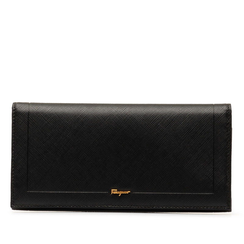 Salvatore Ferragamo Leather Logo Long Wallet Black