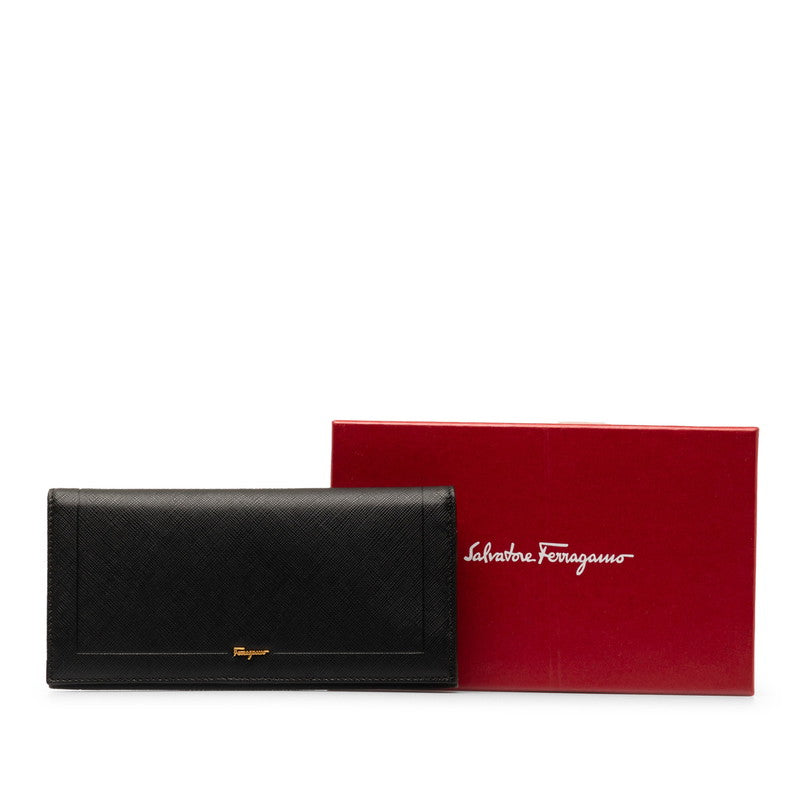 Salvatore Ferragamo Leather Logo Long Wallet Black in Great Condition