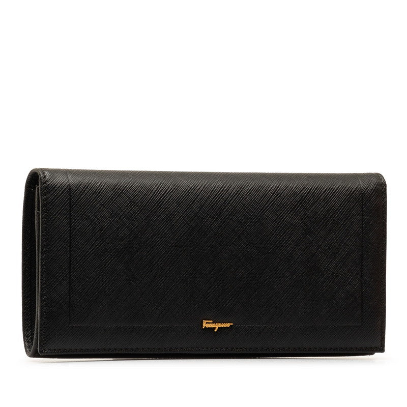 Salvatore Ferragamo Leather Logo Long Wallet Black in Great Condition