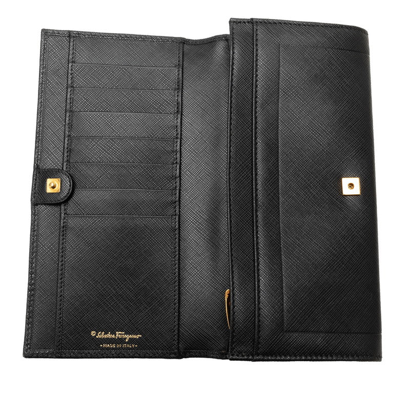 Salvatore Ferragamo Leather Logo Long Wallet Black in Great Condition