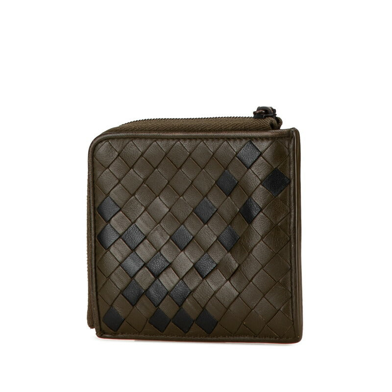 Bottega Veneta Leather Coin Case Khaki Black