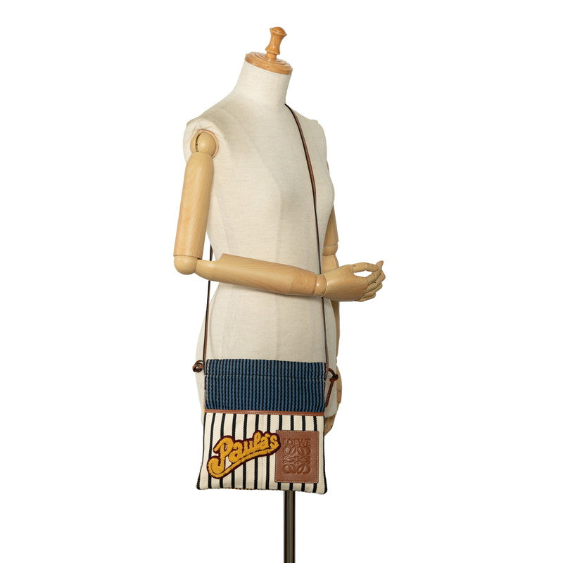 Loewe Paula's Ibiza Stripe Canvas Leather Drawstring Shoulder Bag