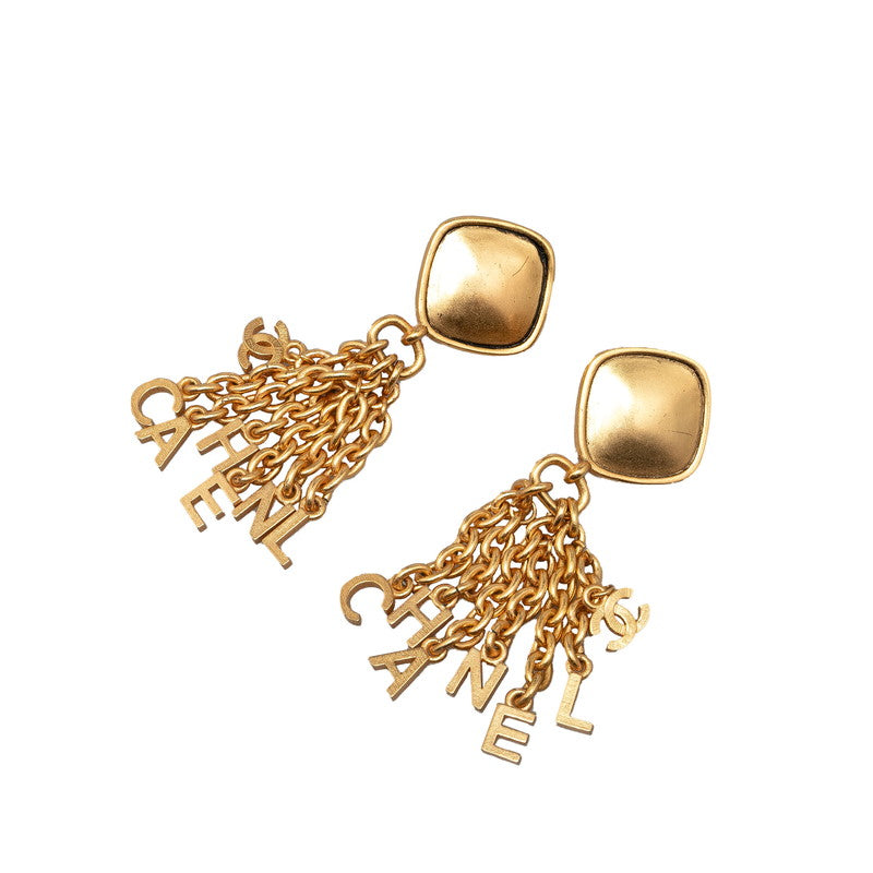 Chanel Vintage Coco Mark Logo Fringe Earrings Gold Plated in Very Good Condition