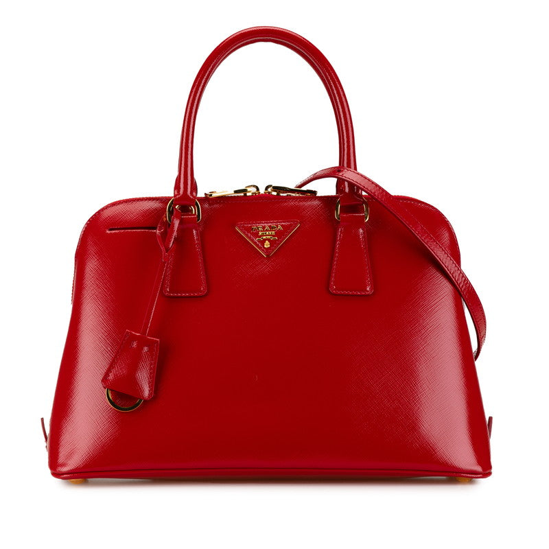 Prada Red Saffiano Logo Plate 2WAY Bag