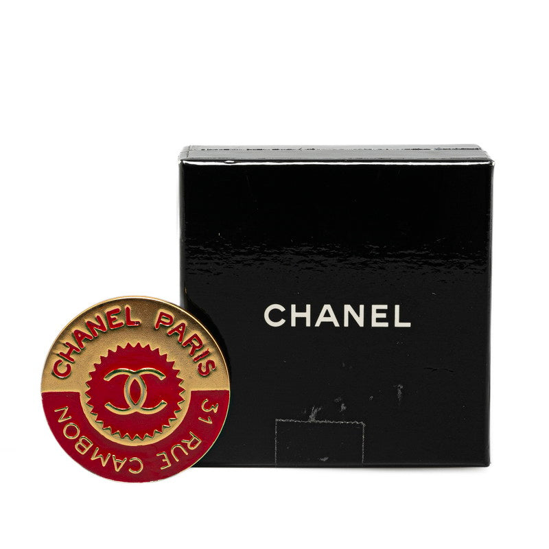 Chanel Cambon Coco Mark Brooch Gold Red