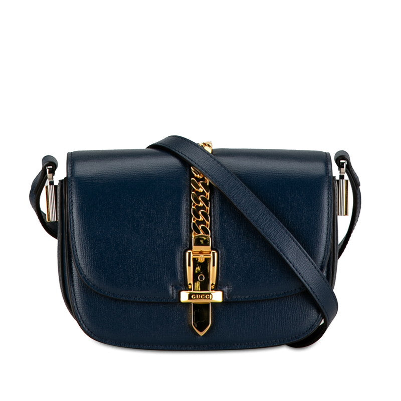 Gucci Sylvie Leather Shoulder Bag 615965 Navy in Very Good Condition