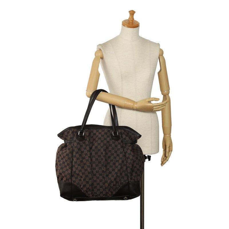 Gucci GG Canvas Leather Tote Bag Brown