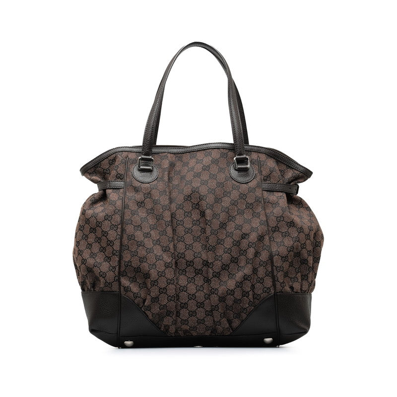 Gucci GG Canvas Leather Tote Bag Brown