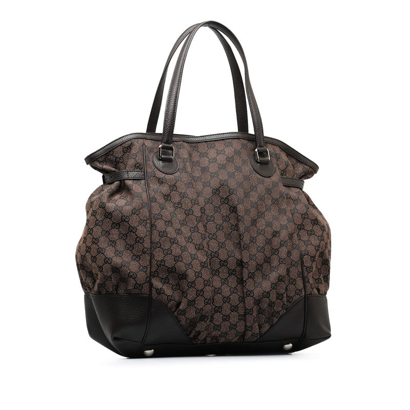 Gucci GG Canvas Leather Tote Bag Brown