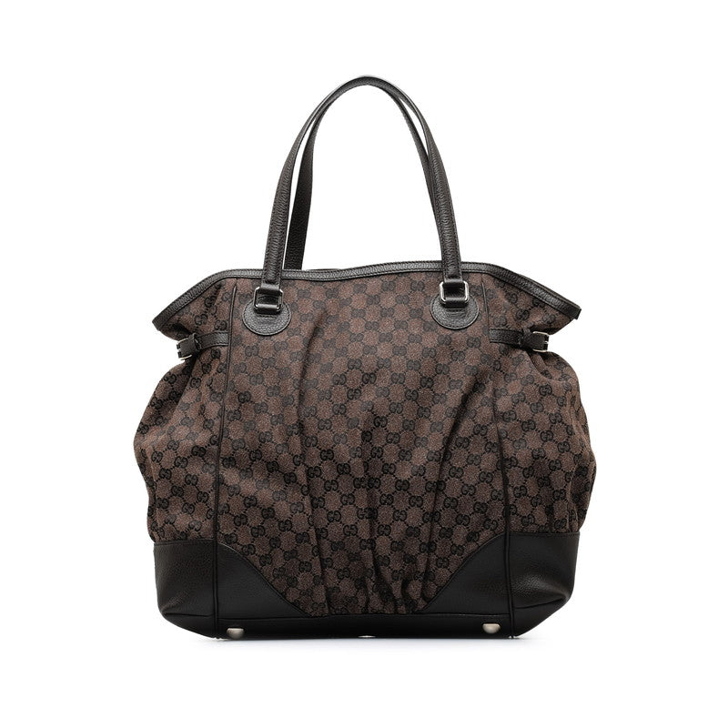 Gucci GG Canvas Leather Tote Bag Brown