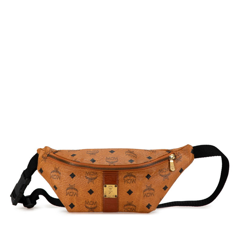 MCM Visetos Logo Body Waist Bag Brown PVC Leather