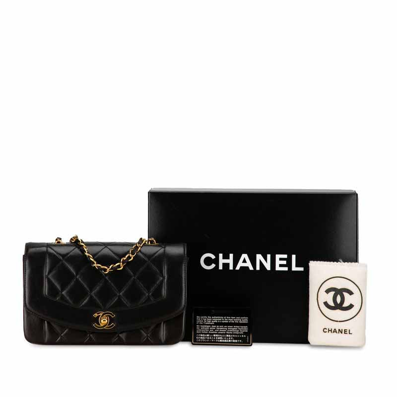 Chanel Matelasse Diana 23 Chain Shoulder Bag Black Lambskin