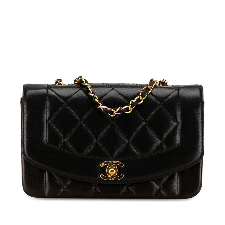 Chanel Matelasse Diana 23 Chain Shoulder Bag Black Lambskin