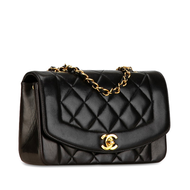 Chanel Matelasse Diana 23 Chain Shoulder Bag Black Lambskin