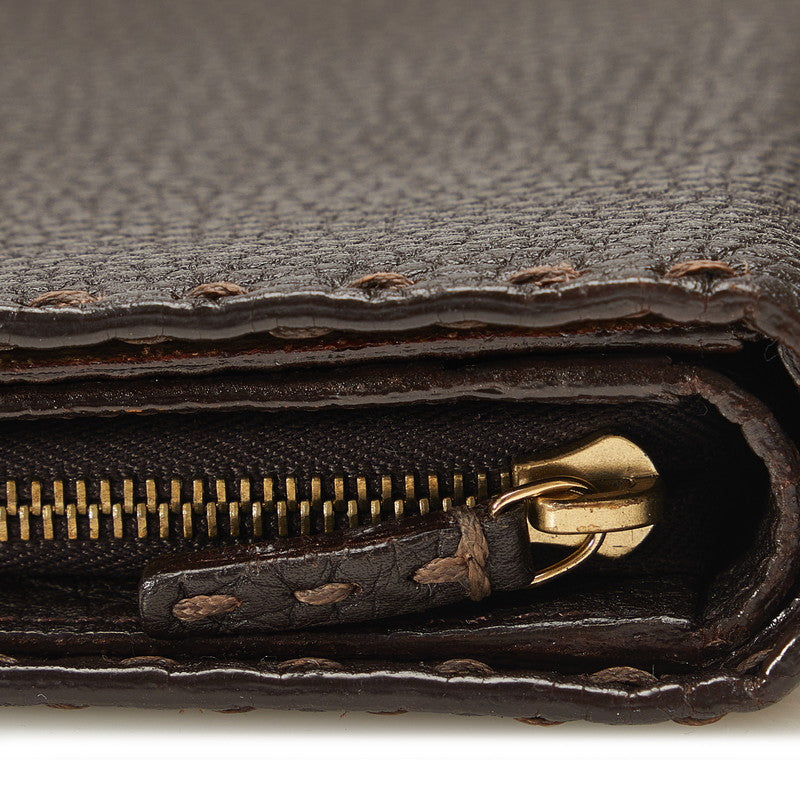 Fendi Selleria Leather Long Wallet Brown in Very Good Condition