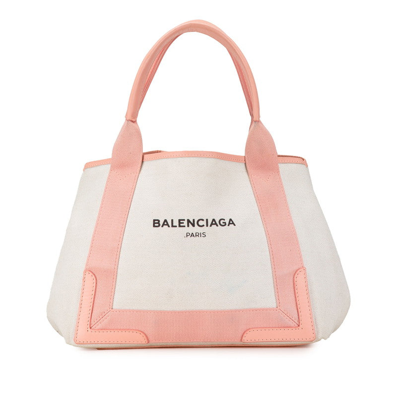 Balenciaga Navy Cabas S Logo Canvas Leather Tote Bag 339933