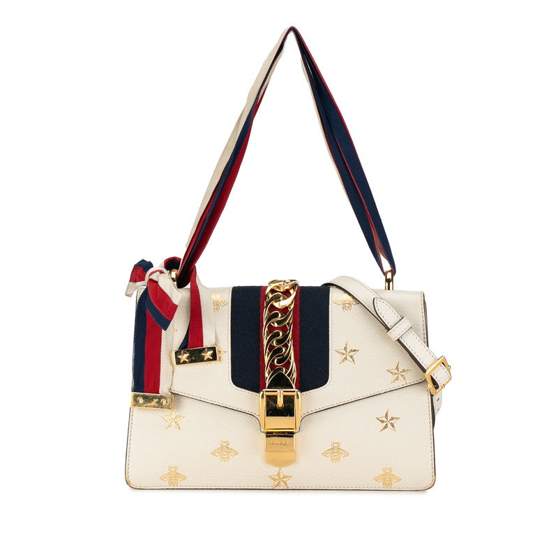 Gucci Sylvie Small Bee & Star Leather Handbag 2WAY 524405 in Very Good Condition