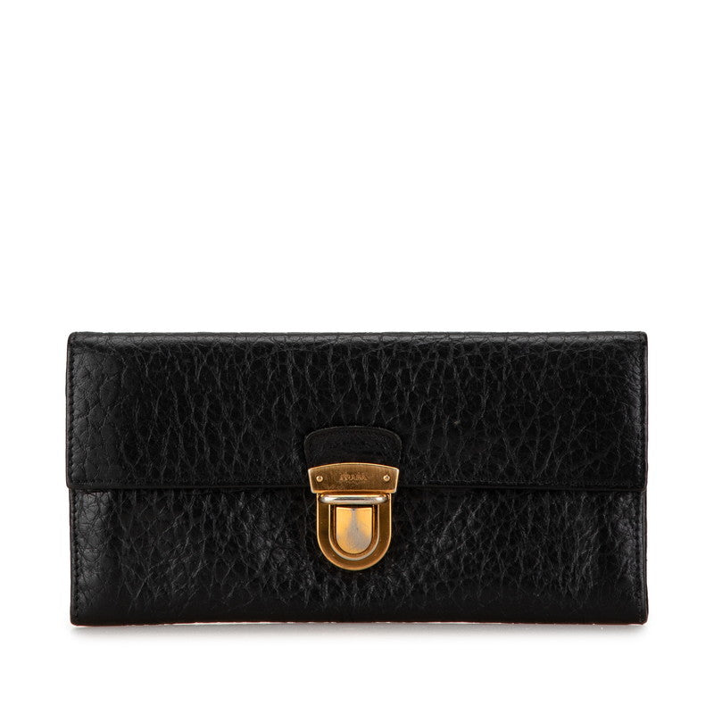 Prada Leather Long Wallet Black Gold