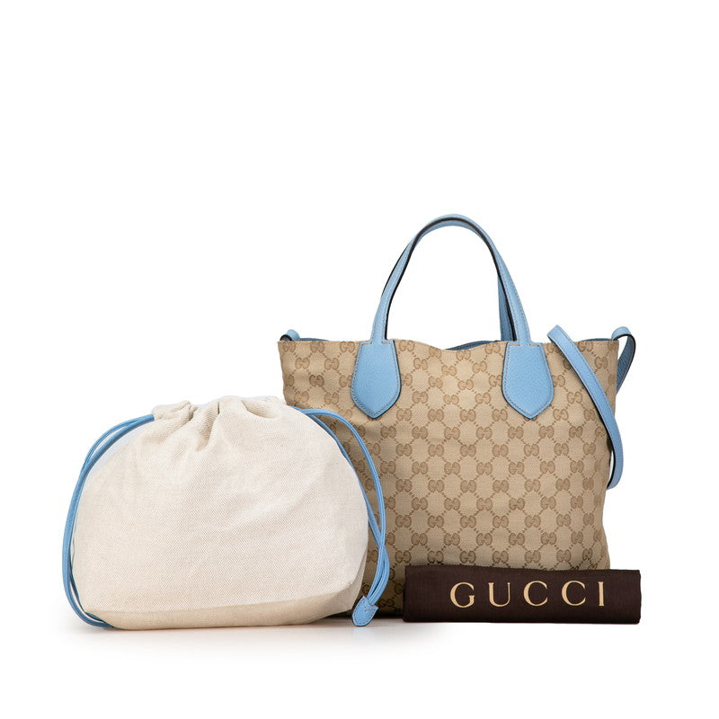 Gucci Reversible GG Canvas Leather Tote Bag 370825 in Great Condition